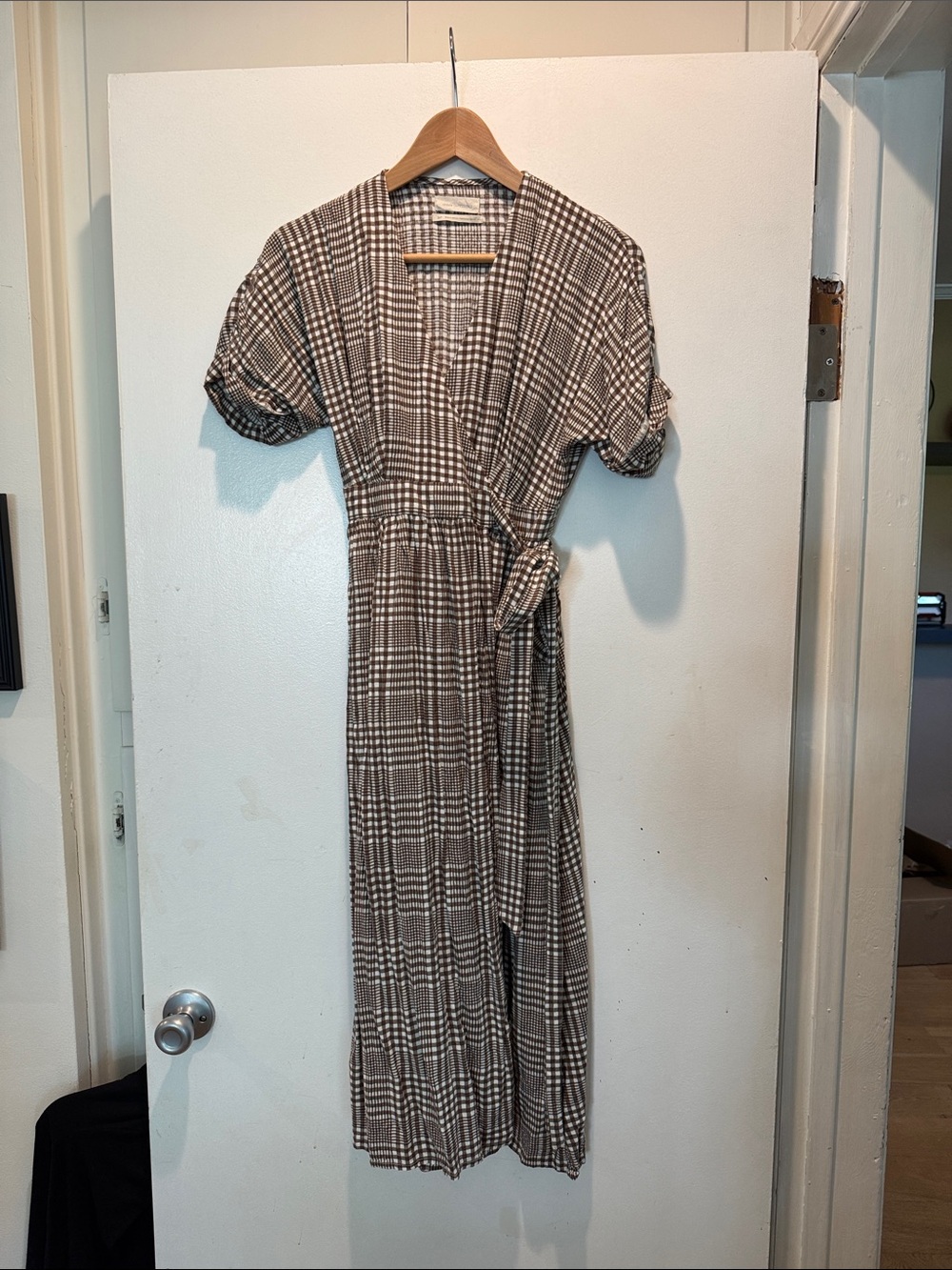 Urban Outfitters Brown/olive and Ivory Wrap Midi Dress